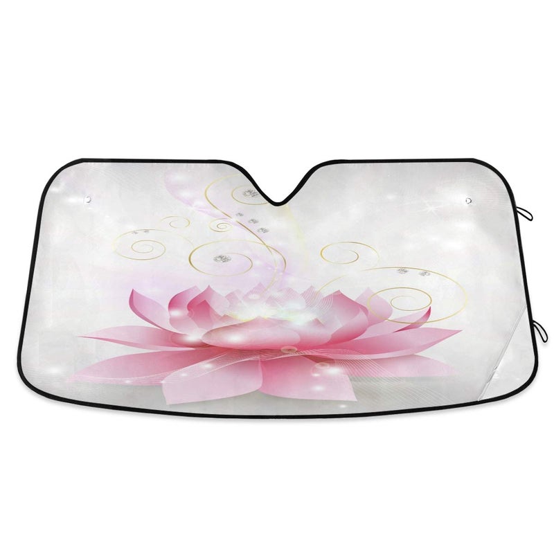 senya Car Windshield Sunshade Pink Lotus Flower Pattern, Blocks Sun Visor Protector Foldable Sun Shield Keep Your Vehicle Cool, Fits Windshields of Most Sizes - Image 1